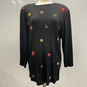 Black Dress 1XL Embroidered Floral Boho Chic Long Sleeve Flowy Elegant